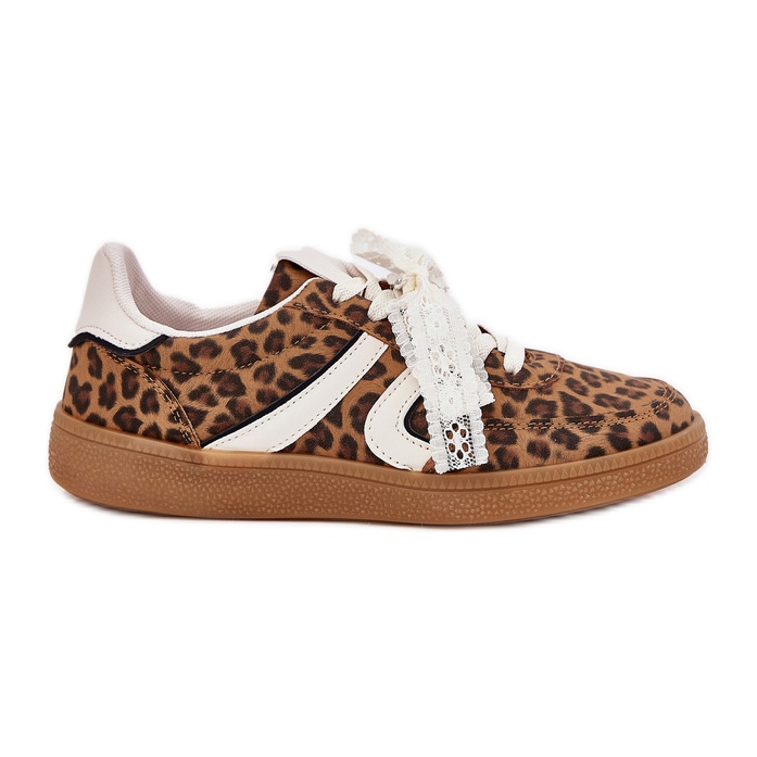 Low women's sneakers with lace leopard print brown