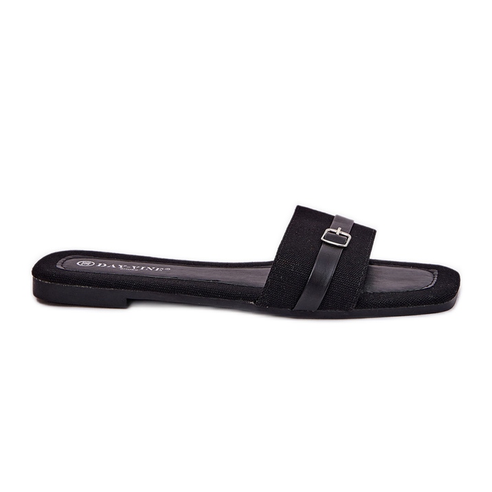 Flat women's flip flops with belt and buckle black
