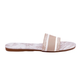 Patrouched flat beige women's slippers