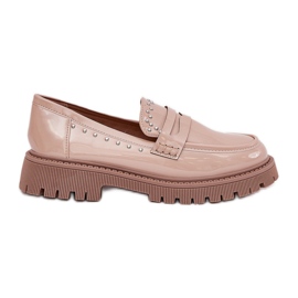 Women's loafers varnished with beige decoration