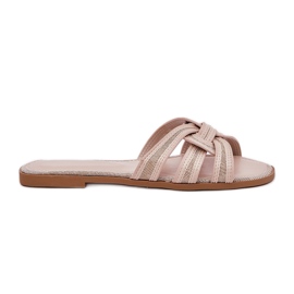 Flat women's flip flops with beige overwhelming stripes