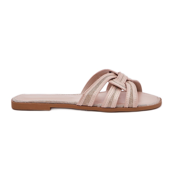Flat women's flip flops with beige overwhelming stripes
