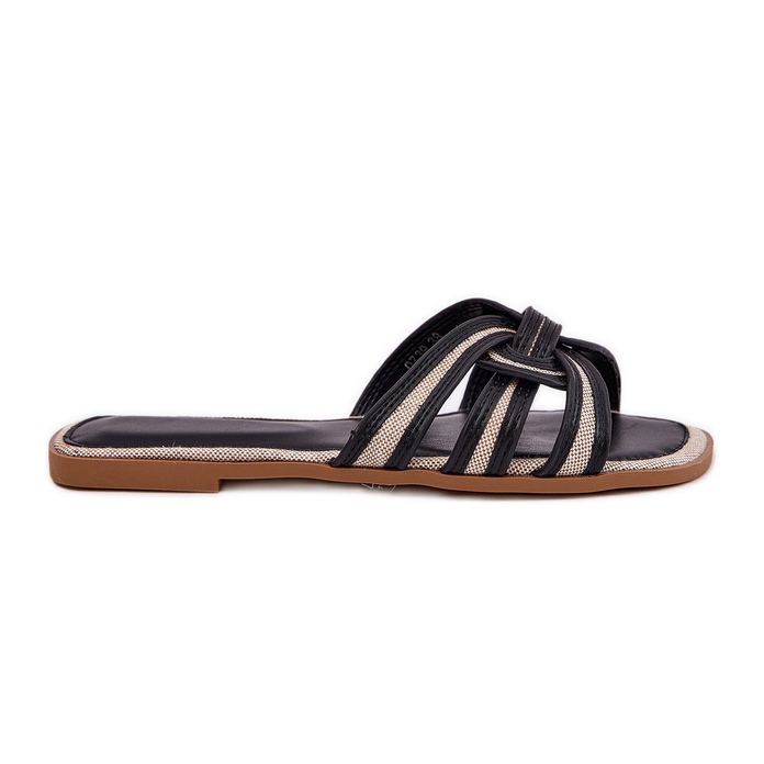 Flat women's slippers with black stripes