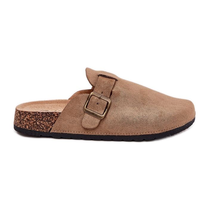 Slippers women's clogs on the platform with khaki buckle beige