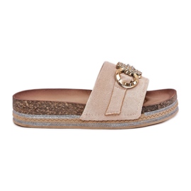Boto Women's flip flops on the platform with glitter and a golden decoration beige
