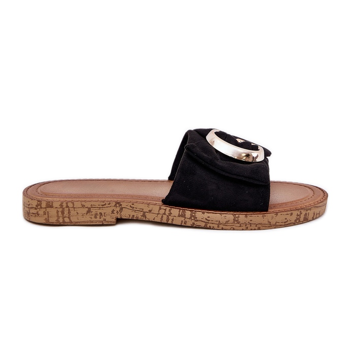 Flat women's flip flops with a decorative detail black