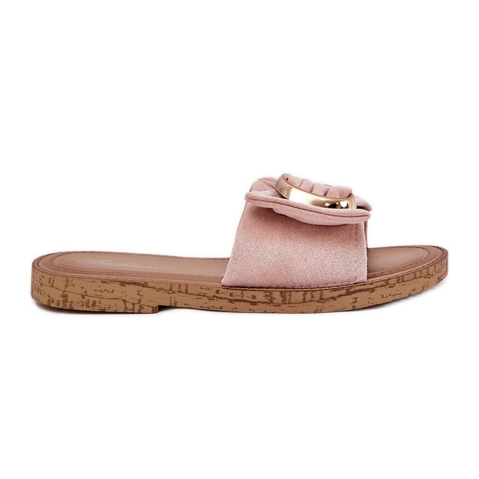 Flat women's flip flops with a decorative pink detail