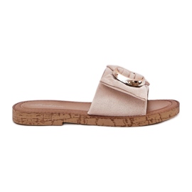 Flat women's flip flops with decorative detail beige