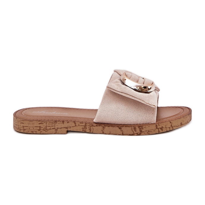 Flat women's flip flops with decorative detail beige