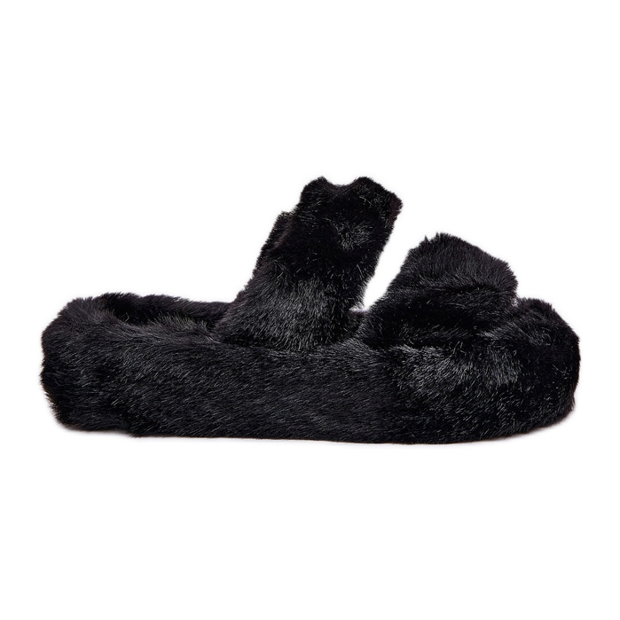 Women's fur slippers on the platform black