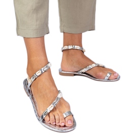 Silver women's sandals decorated with shells Silver women's sandals decorated with shells