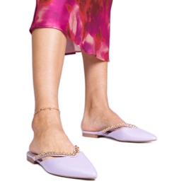 Violet elegant flip -flops decorated with a chain purple