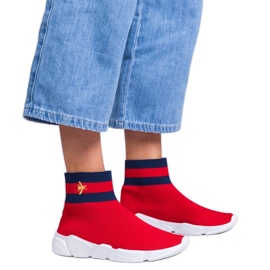 Red sports sneakers with a socking upper