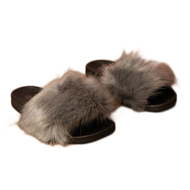 Gray children's flip flops with fur grey Gray children's flip flops with fur grey