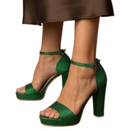Green women's high glitter sandals