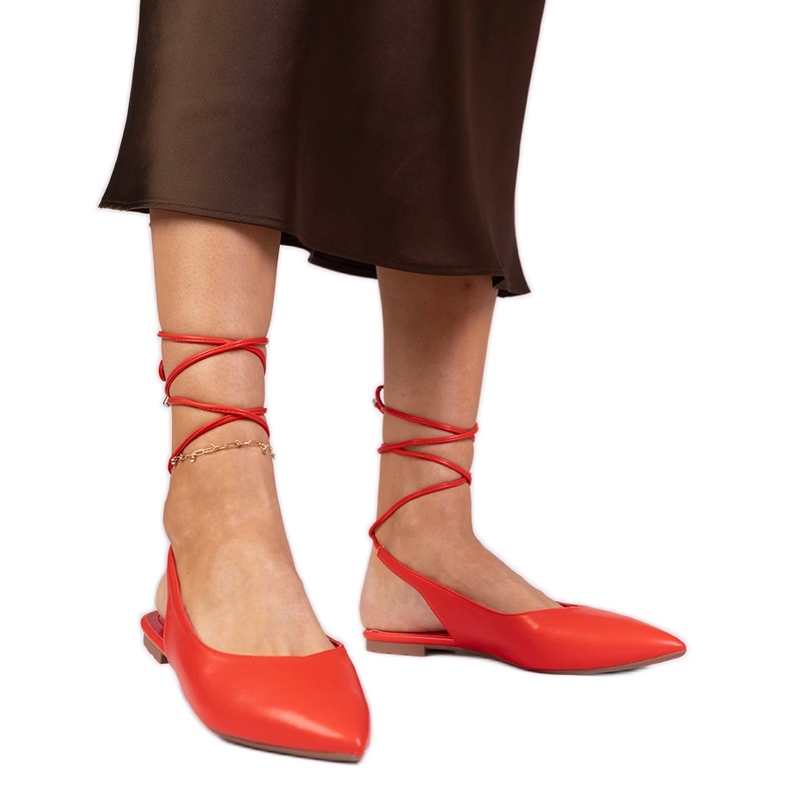 Red flat heels made of eco -leather