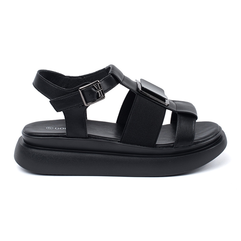 Goodin Black leather elegant sandals on the platform