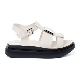 Goodin Light -beige leather elegant sandals on the platform