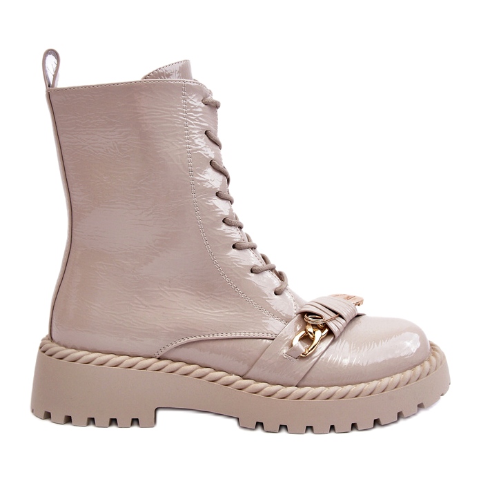 S.Barski Women's varnished boots Workers with decoration D&amp;A MR870-67 light beige
