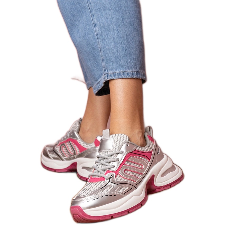 Silver-pink women's sports sneakers