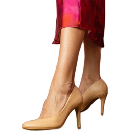 Brown classic pumps on an eco -leather high heel Brown classic pumps on an eco -leather high heel