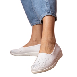 White women's sneakers with zircons