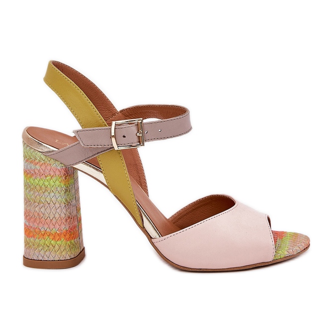 Leather elegant sandals on the Laura Messi 2136 multicolor post beige