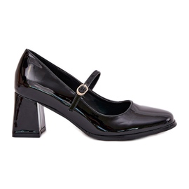Painted pumps on the post with a belt and buckle black