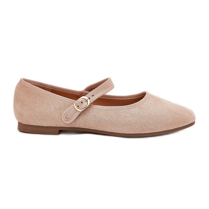 Ballerinas with belt and buckle eco suede beige