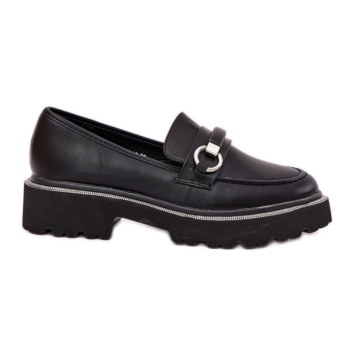Women's loafers decorated with black zircons