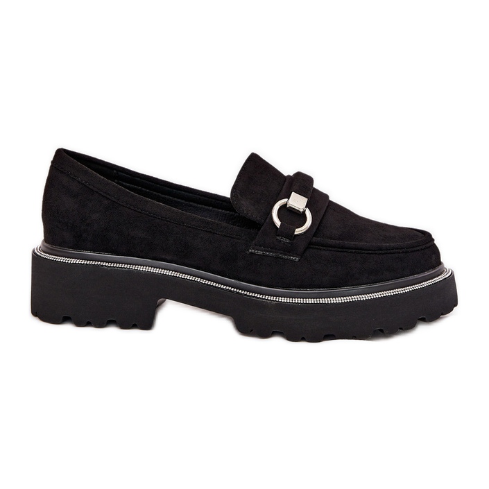 Women's loafers decorated with black zircons