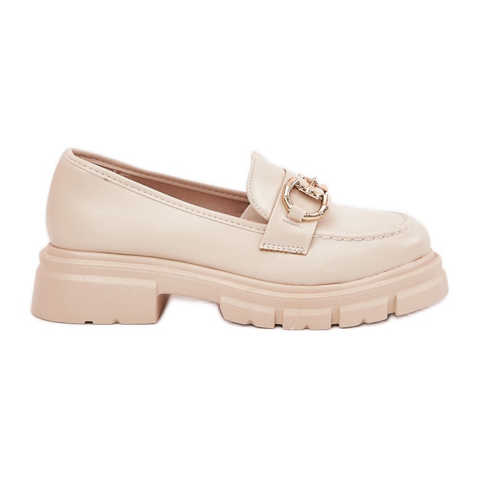Women's eco leather loafers with golden detail beige Women's eco leather loafers with golden detail beige