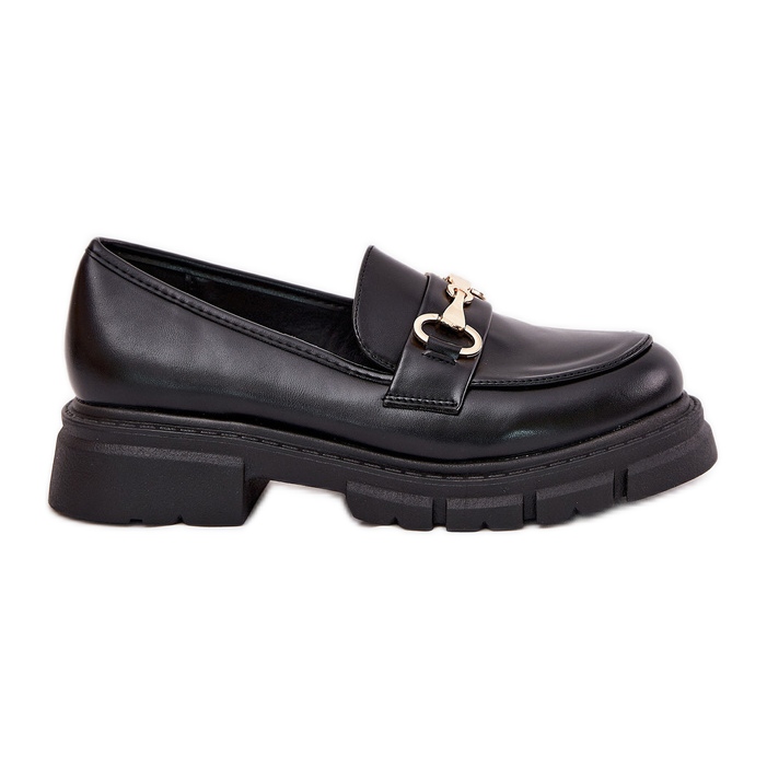 Women's loafers with golden detail eco leather black