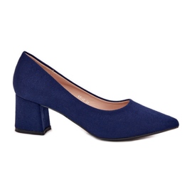 Women's pumps with pointed toes on the pillar navy blue