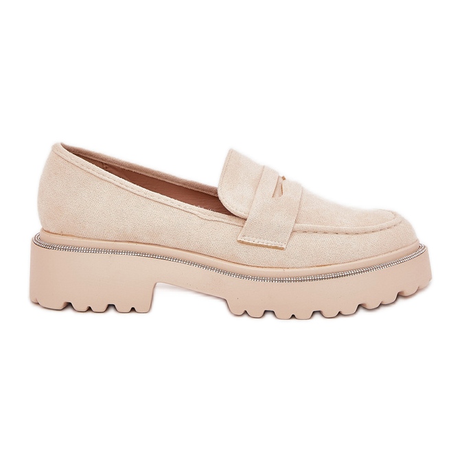 Women's eco moccasins with zircons beige Women's eco moccasins with zircons beige