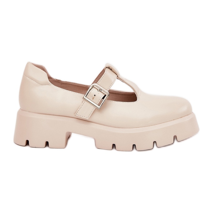 Women's shoes with a buckle on the platform and flat heels beige Women's shoes with a buckle on the platform and flat heels beige