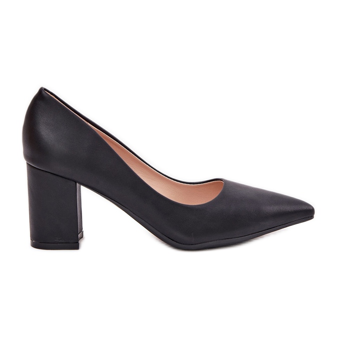 Women's pumps on the pillar with a pointed nose black Women's pumps on the pillar with a pointed nose black
