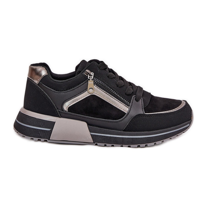 Women's sports shoes with a zipper on the platform black