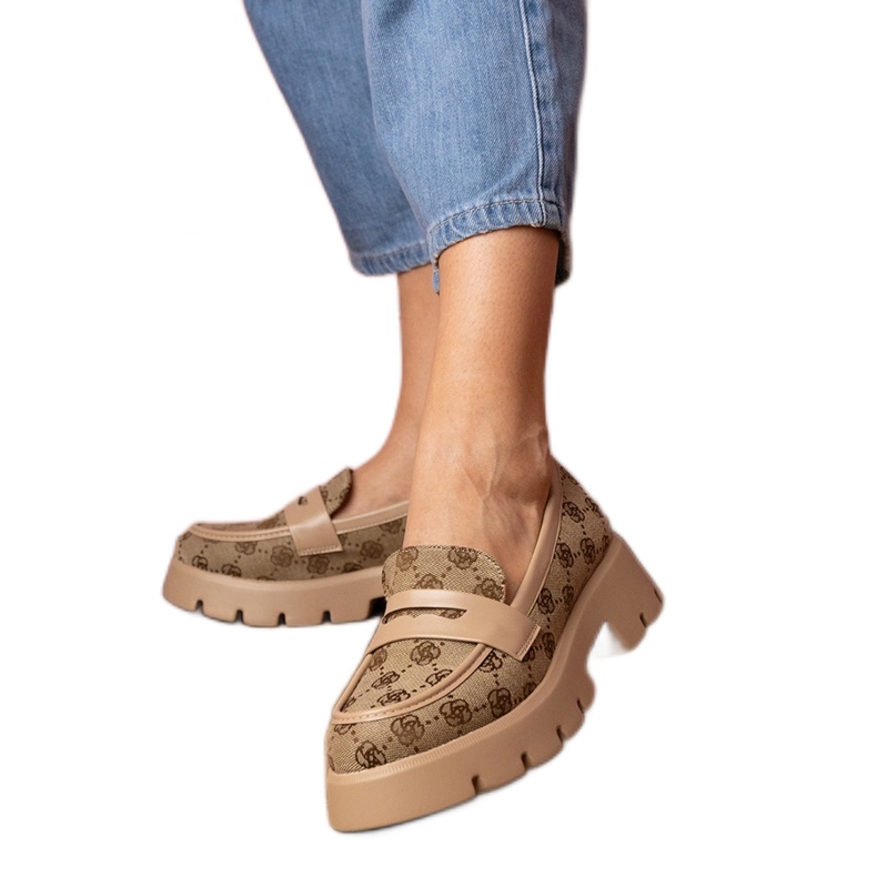 Women's brown loafers with embroidery