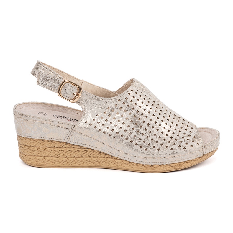 Goodin Openwork beige sandals on wedge