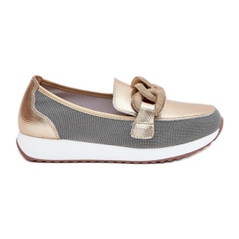 S.Barski Women's leather loafers with an ornament LR51-966 gold golden