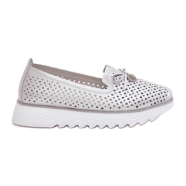 S.Barski Leather openwork women's shoes made of natural leather LR51-631 silver