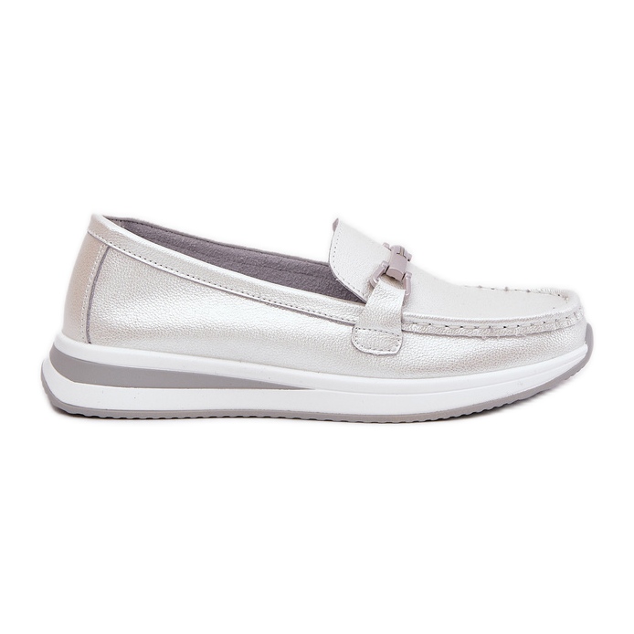 Women's leather loafers s.barski gr51-598 pearl silver