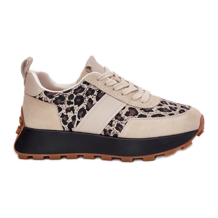 Women's suede sneakers on the platform leopard Vinceza 66793 beige