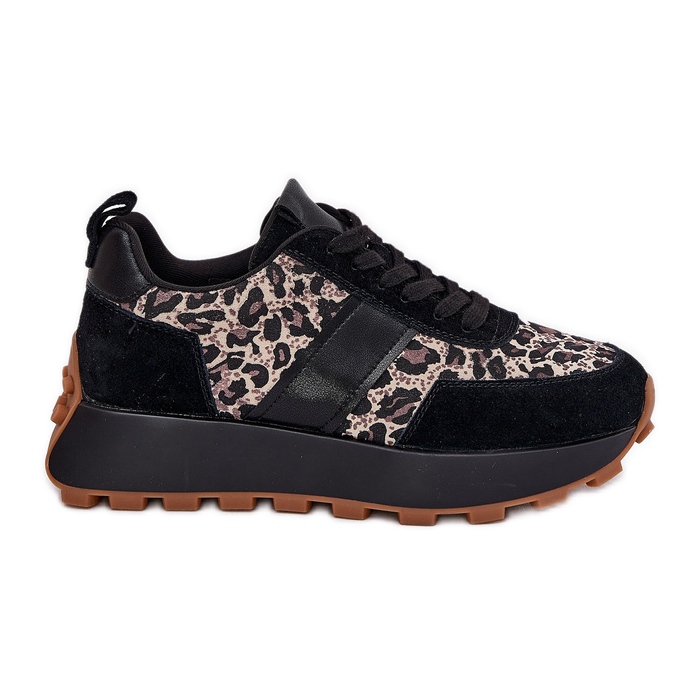 Women's suede sneakers on the platform leopard Vinceza 66793 black