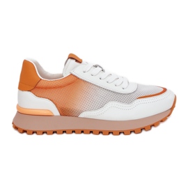 Leather sports shoes with Vinceza 66775 women's mesh orange