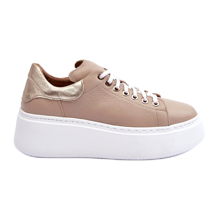 Lemar Women's leather sports shoes on the platform beige