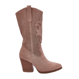 Openwork cowboy boots on the post S.barski HY51-606 beige