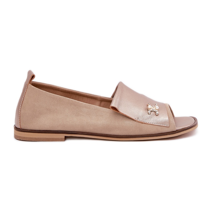 Leather elegant ballerinas with bare fingers Zazoo 1865 beige