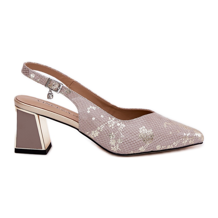 Women's leather sandals on the pillar with high-nose tools Vinceza 66733 gold and silver